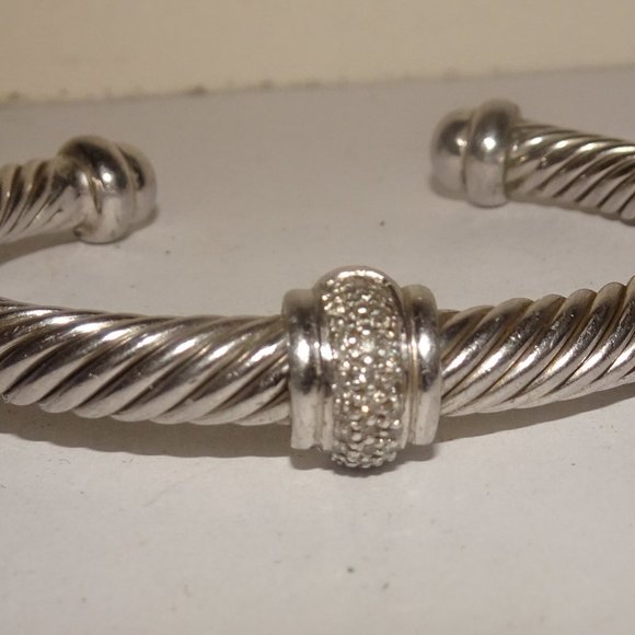 SS 925 Pave Diamonds Cable Cuff Bracelet - Picture 3 of 9